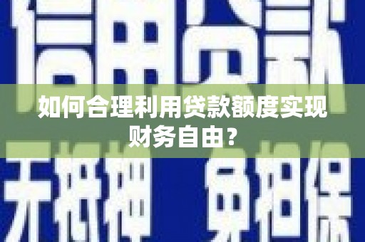 确山如何合理利用贷款额度实现财务自由？
