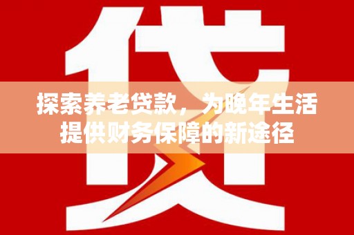 确山探索养老贷款，为晚年生活提供财务保障的新途径